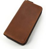 Men's Leather Long Wallet Zipper Money Bun Top Layer Cowhide Clutch Purse Coin