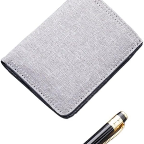 Canvas Wallet Vertical Men's Short Wallet Wallet Men Ultra-thin Men's Wallets(Canvas gray)