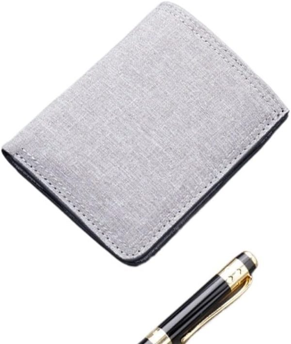 Canvas Wallet Vertical Men's Short Wallet Wallet Men Ultra-thin Men's Wallets(Canvas gray)