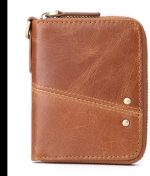 Men Leather Wallet Genuine Leather Coin Purse Man Small Coin Purse Wallets for Male Short Purse with Key Ring，Coffee