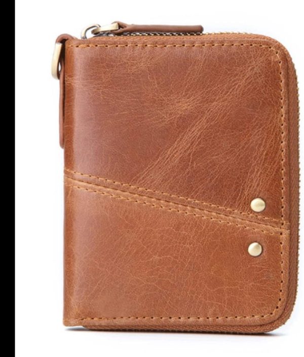 Men Leather Wallet Genuine Leather Coin Purse Man Small Coin Purse Wallets for Male Short Purse with Key Ring，Coffee