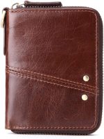 Men Leather Wallet Genuine Leather Coin Purse Man Small Coin Purse Wallets for Male Short Purse with Key Ring，Coffee