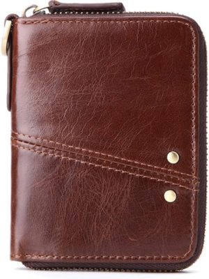 Men Leather Wallet Genuine Leather Coin Purse Man Small Coin Purse Wallets for Male Short Purse with Key Ring，Coffee