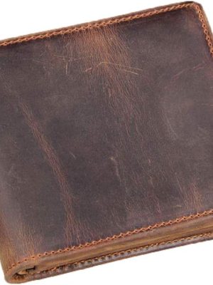 Genuine Leather Wallets for Men-Handmade Vintage Italian Distressed Large Bifold Men's Wallet with RFID Blocking ID Window and Zipper