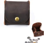 Rustic Leather Moon Pocket Coin Case Genuine Leather Squeeze Coin Purse Pouch Change Holder Tray Purse Wallet for Men & Women - Dark Brown