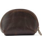 Leather Moon Pocket Coin Case, Mini Squeeze Coin Purse Pouch for Change, Dark Brown Leather Coin Holder Tray, Compact Wallet for Men & Women, Stylish & Durable, Elegant Coin Purse