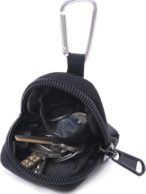 Coin Purse with Zipper, Change Purses Small Organizer Bags Canvas for Home, Coin Purse Keychain Pockets for Waist Pack (Black)