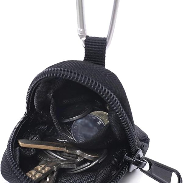 Coin Purse with Zipper, Change Purses Small Organizer Bags Canvas for Home, Coin Purse Keychain Pockets for Waist Pack (Black)