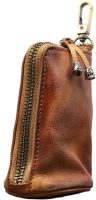 Medieval Leather Zipper Coin Pouch, Genuine Cowhide Handcrafted Coin Organizer Change Holder Keychain Coin Purse for Men & Women (Brown)