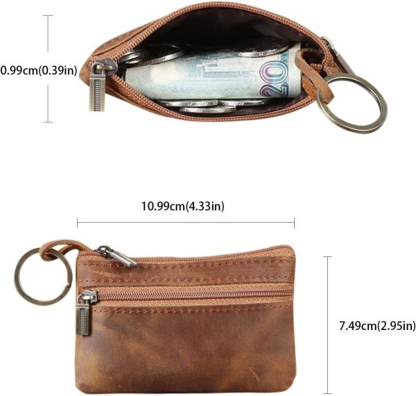 Coin Purse for Men,Coin Pouch with Zipper for Men Women,Genuine Leather Mini Coin Pocket Pouch Change Holder Mens Tray Purses Coin Purse Cash Change Wallet Key Holder Money Pouch