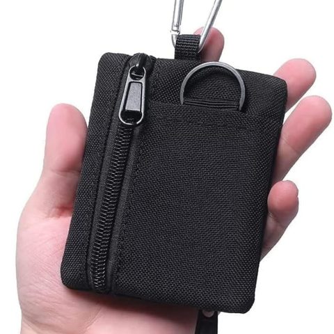 Tactical Keychain Pouch - Military Mini Size Belt Gear EDC Pocket Organizer as Coin Purse ID Card Holder Car Fob Key Waist Case Wallet Headset Pack (Black)