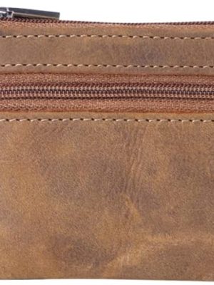 Genuine Leather Coin Purse, Small Coin Pouch for Men Women, Cash Change Wallet Key Holder Money Pouch with Key Ring, Zipper Storage Bag Coin Organizer