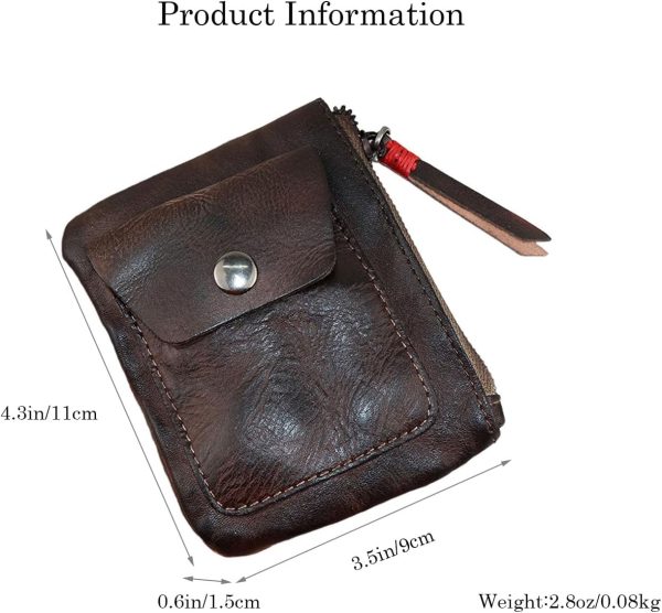 Genuine Leather Zipper Coin Purse for Men, Mini Leather Coin Purse Coin Pouch Holder Vintage Change Wallet Coin Pouch for Men Women (Coffee)