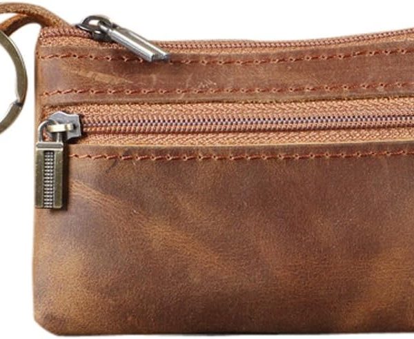 Coin Purse for Men,Coin Pouch with Zipper for Men Women,Genuine Leather Mini Coin Pocket Pouch Change Holder Mens Tray Purses Coin Purse Cash Change Wallet Key Holder Money Pouch