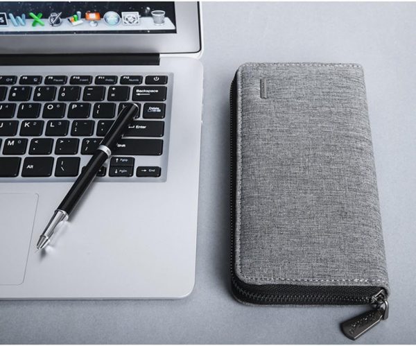 Mens Wallet Waterproof Canvas Zipper Arrounded Large Capacity Accordion Folded Cash Cards Phone Holder Long Wallet