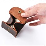Rustic Leather Moon Pocket Coin Case Genuine Leather Squeeze Coin Purse Pouch Change Holder Tray Purse Wallet for Men & Women - Dark Brown