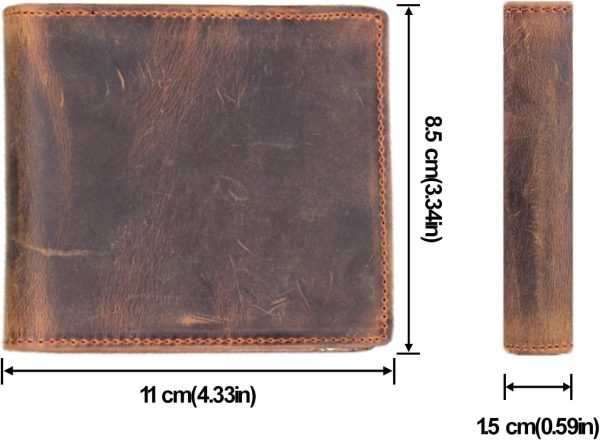 Genuine Leather Wallets for Men-Handmade Vintage Italian Distressed Large Bifold Men's Wallet with RFID Blocking ID Window and Zipper