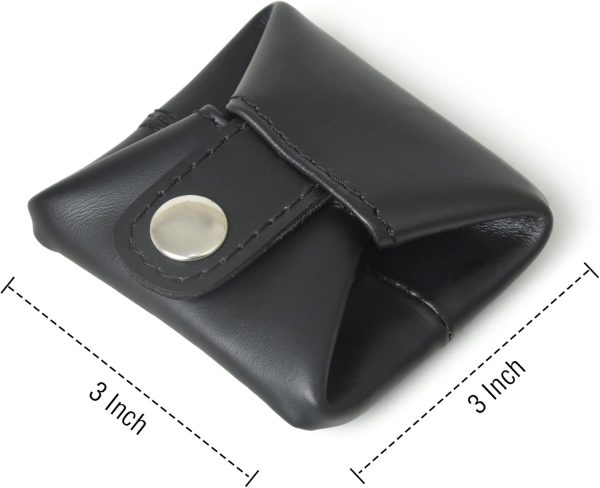 Top Grain Leather Coin Pouch, Change Holder, Mini Pocket Wallet, Handcrafted Coin Purse for Men & Women (Black, Pack of 1)