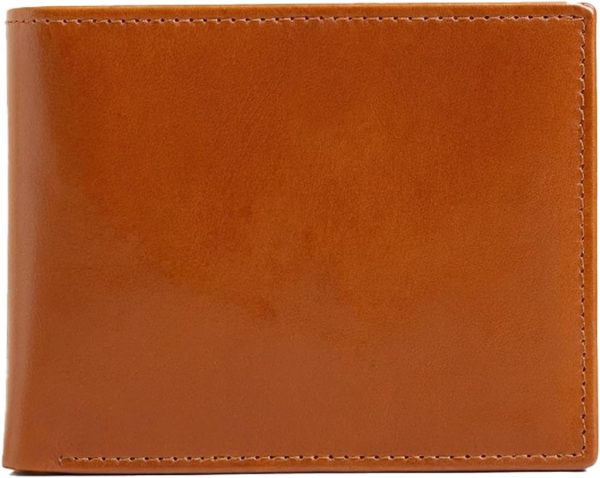 Genuine Leather Bifold Wallet for Men - Flip ID - RFID Blocking - Cowhide Leather - Vegetable Tanned - Slim, Extra Capacity Wallet - Extra Strong Stitching - Men's Wallet (Flip-ID Tan)
