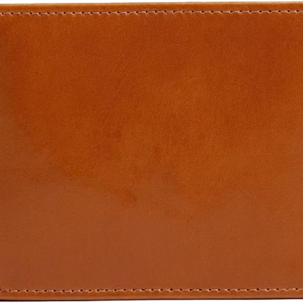 Genuine Leather Bifold Wallet for Men - Flip ID - RFID Blocking - Cowhide Leather - Vegetable Tanned - Slim, Extra Capacity Wallet - Extra Strong Stitching - Men's Wallet (Flip-ID Tan)