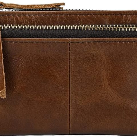 1 Pcs Leather 3 Zipper Coin Purse Wallet With Key Ring, Coin Organizer, Change Holder, Leather Zipper Storage Bag for Men