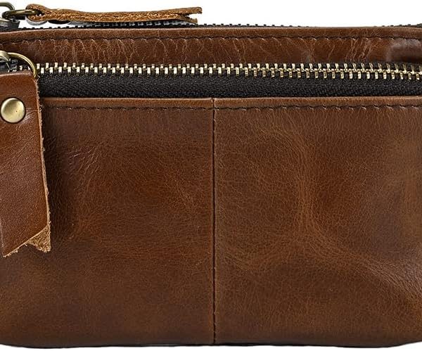1 Pcs Leather 3 Zipper Coin Purse Wallet With Key Ring, Coin Organizer, Change Holder, Leather Zipper Storage Bag for Men
