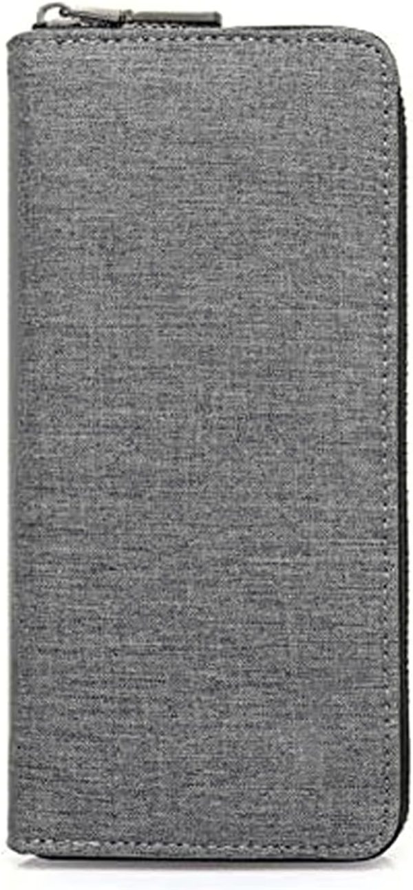 Mens Wallet Waterproof Canvas Zipper Arrounded Large Capacity Accordion Folded Cash Cards Phone Holder Long Wallet