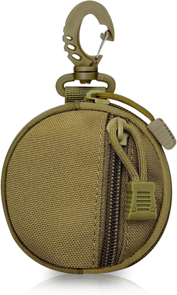 Outdoor Coin Purse for Men, Nylon Coin Wallet Small Coin Pouch with Removable Hook, Lightweight Small Coin Bag Change Pouch Coin Purses for Hiking, Climbing, Cycling, Shopping (brown)