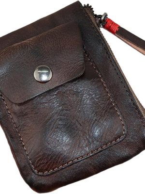 Genuine Leather Zipper Coin Purse for Men, Mini Leather Coin Purse Coin Pouch Holder Vintage Change Wallet Coin Pouch for Men Women (Coffee)