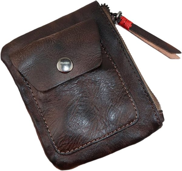 Genuine Leather Zipper Coin Purse for Men, Mini Leather Coin Purse Coin Pouch Holder Vintage Change Wallet Coin Pouch for Men Women (Coffee)