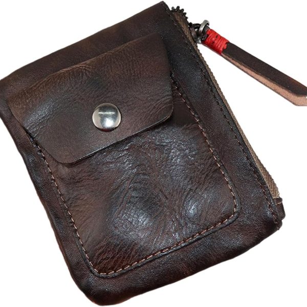 Genuine Leather Zipper Coin Purse for Men, Mini Leather Coin Purse Coin Pouch Holder Vintage Change Wallet Coin Pouch for Men Women (Coffee)