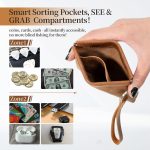Leather Coin Purse with Wristlet, Coin Pouch with Dual Interlayer, Card and Change Holder, Easy Clip on without Zipper, Squeeze Coin Wallet, Handmade Genuine Leather Wallet For Men/Women
