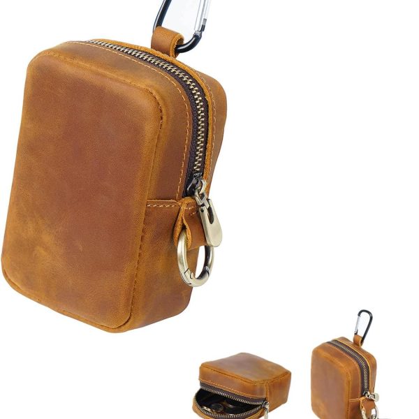 Leather Coin Purse Retro Zipper Wallet Genuine Leather Coin Pouch for Men Small Leather Change Purse with Key Ring for Travel