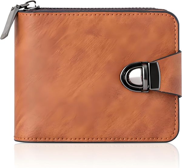 Men's Vintage Compact Zipper Wallet,Business-Style Vintage Coin Purse, Multiple Card Slots,Mens Wallet With Zipper,Big Money Slot, Card Slot, Id Slot, Zipper Pocke (Brown)