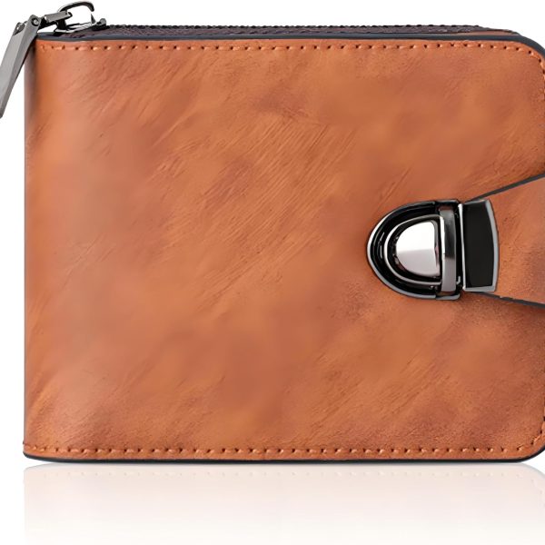 Men's Vintage Compact Zipper Wallet,Business-Style Vintage Coin Purse, Multiple Card Slots,Mens Wallet With Zipper,Big Money Slot, Card Slot, Id Slot, Zipper Pocke (Brown)