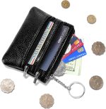 2 Pack Coin Purse Pouch Change Card Holder Small Wallet with Keychain for Women and Men (Black & Black)