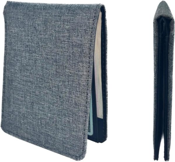 RFID Blocking Full Size Bifold Wallet with 8 Slots, 1 Key Pocket, Cash Divider, and Large ID window, Come with ECO-friendly Gift Box (Canvas, Space Gray)