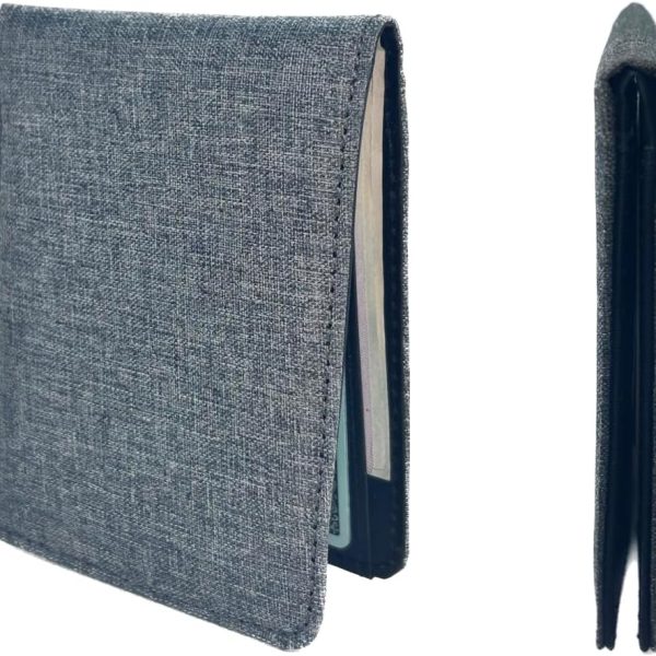 RFID Blocking Full Size Bifold Wallet with 8 Slots, 1 Key Pocket, Cash Divider, and Large ID window, Come with ECO-friendly Gift Box (Canvas, Space Gray)