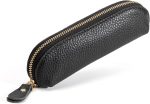 Full Grain Leather Coin Pouch - Travel Small Coin Purse with Zipper - Mini Key Pouch Change Purse for Women and Men (Black, Large Size)