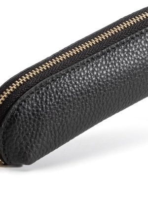 Full Grain Leather Coin Pouch - Travel Small Coin Purse with Zipper - Mini Key Pouch Change Purse for Women and Men (Black, Large Size)