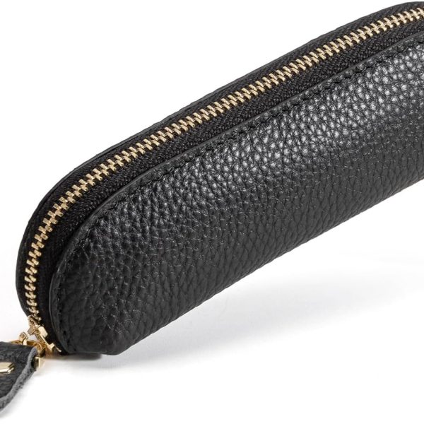 Full Grain Leather Coin Pouch - Travel Small Coin Purse with Zipper - Mini Key Pouch Change Purse for Women and Men (Black, Large Size)