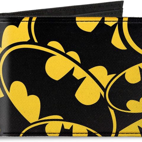 Canvas Bi-fold Wallet-Bat Signals Stacked Yellow/Black