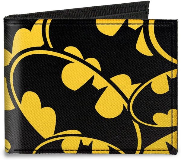 Canvas Bi-fold Wallet-Bat Signals Stacked Yellow/Black