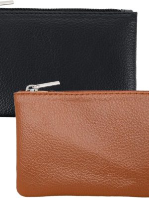 2 Pack Leather Zipper Coin Purse, Portable PU Leather Coin Purse,Mini Coin Pocket Pouch Change Holder, Coin Pouch with Zipper for Men Women Headset Credit Card ID Key Lipstick (Black&Brown)