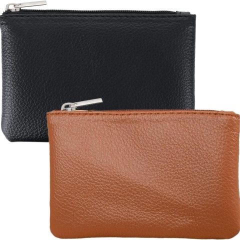 2 Pack Leather Zipper Coin Purse, Portable PU Leather Coin Purse,Mini Coin Pocket Pouch Change Holder, Coin Pouch with Zipper for Men Women Headset Credit Card ID Key Lipstick (Black&Brown)