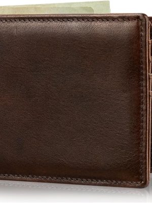 Mens Wallet Bifold Genuine Leather RFID Blocking Wallet for Men with 2 ID Windows 11 Card Holders 2 cash pockets 1 Gift Box