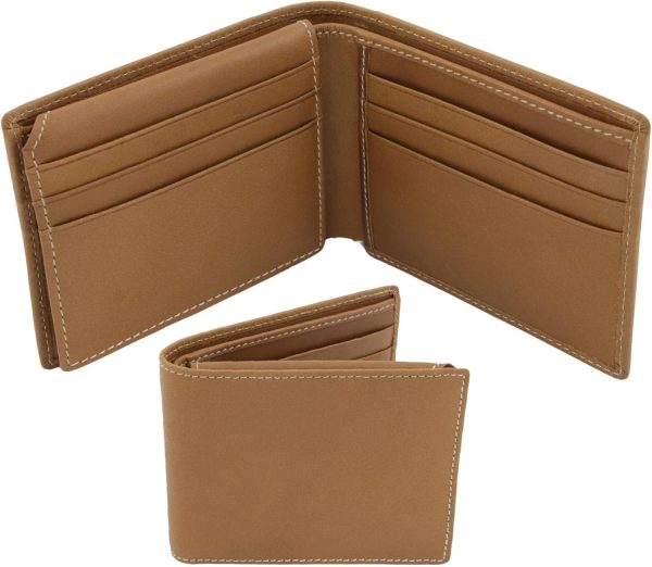Genuine Leather Wallet for Men, RFID Blocking Bifold Wallet with Flip Up ID Window, Mens Real Leather Wallet with Gift Box (Brown)