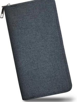 Men’s Wallet, Minimalist Large Capacity Canvas Zipper Long Wallets, Business Card Holder Phone Clutch Purse (Black)