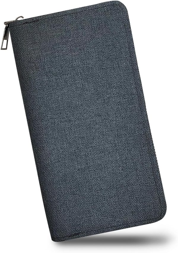 Men’s Wallet, Minimalist Large Capacity Canvas Zipper Long Wallets, Business Card Holder Phone Clutch Purse (Black)
