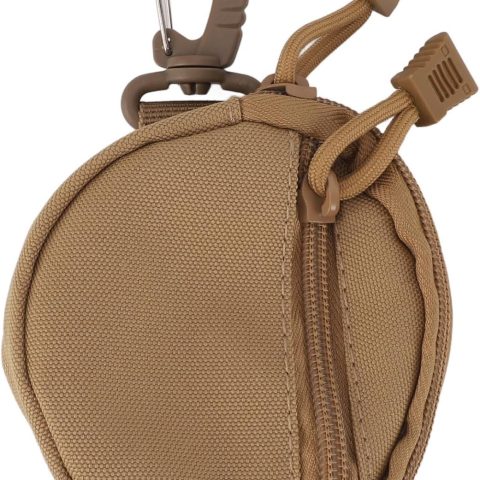 Men CoinPouch, Small Round CoinPurse Keychain Little Change Wallet Headset Pack for Shopping, Traveling, Walking (Brown)
